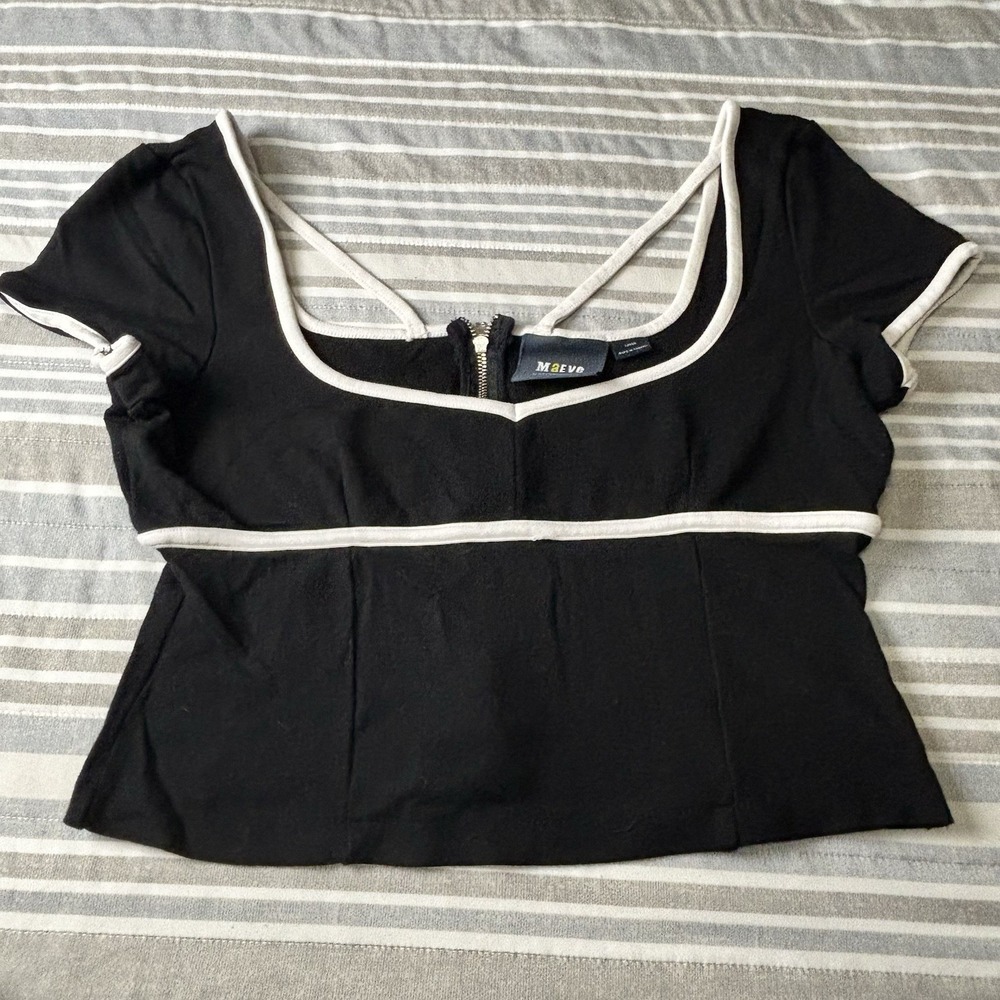 Maeve by Anthropologie Sweetheart Ponte Top Black Cropped Blouse Top Large